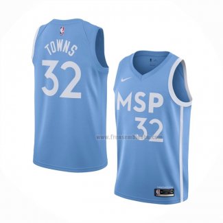 Maillot Minnesota Timberwolves Karl-Anthony Towns NO 32 Ville Edition 2019-20 Bleu