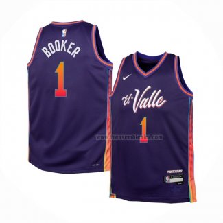 Maillot Enfant Phoenix Suns Devin Booker NO 1 Ville 2023-24 Volet