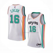 Maillot San Antonio Spurs Devontae Cacok NO 16 Ville 2021-22 Blanc