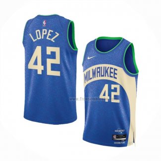 Maillot Milwaukee Bucks Robin Lopez NO 42 Ville 2023-24 Bleu