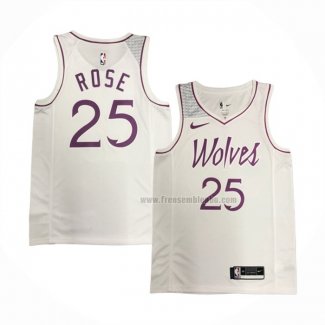 Maillot Minnesota Timberwolves Derrick Rose NO 25 Earned Blanc