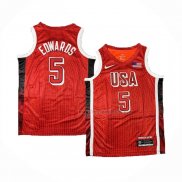 Maillot USA 2024 Anthony Edwards NO 5 Jeux Olympiques Rouge