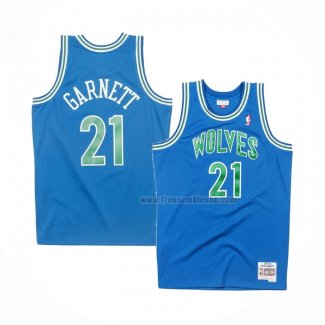 Maillot Minnesota Timberwolves Kevin Garnett NO 21 Hardwood Classics Throwback Bleu