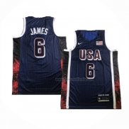 Maillot USA 2024 LeBron James NO 6 Jeux Olympiques Bleu