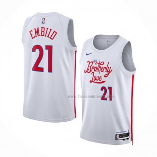 Maillot Philadelphia 76ers Joel Embiid NO 21 Ville 2022-23 Blanc