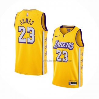 Maillot Los Angeles Lakers LeBron James NO 23 Ville 2019-20 Jaune