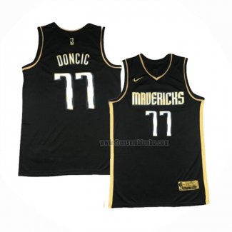 Maillot Golden Edition Dallas Mavericks Luka Doncic NO 77 2020-21 Noir