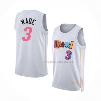 Maillot Miami Heat Dwyane Wade NO 3 Ville 2022-23 Blanc