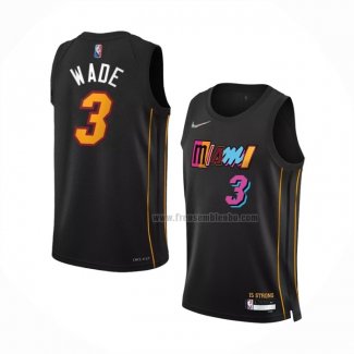 Maillot Miami Heat Dwyane Wade NO 3 Ville 2021-22 Noir