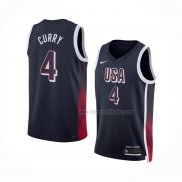 Maillot USA 2024 Stephen Curry NO 4 Bleu