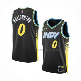 Maillot Indiana Pacers Tyrese Haliburton NO 0 Ville 2023-24 Noir