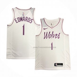 Maillot Minnesota Timberwolves Anthony Edwards NO 1 Earned Blanc