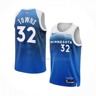 Maillot Minnesota Timberwolves Karl-Anthony Towns NO 32 Ville 2023-24 Bleu