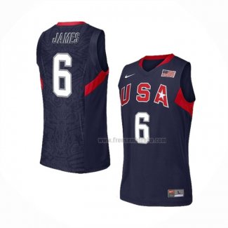 Maillot USA 2008 LeBron James NO 6 Bleu