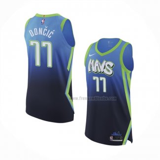 Maillot Dallas Mavericks Luka Doncic NO 77 Ville Authentique Bleu