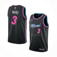 Maillot Miami Heat Dwyane Wade NO 3 Ville 2018-19 Noir