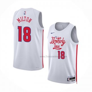 Maillot Philadelphia 76ers Shake Milton NO 18 Ville 2022-23 Blanc