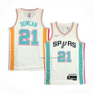 Maillot San Antonio Spurs Tim Duncan NO 21 Ville 2021-22 Blanc