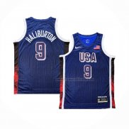 Maillot USA 2024 Tyrese Haliburton NO 9 Jeux Olympiques Bleu