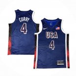 Maillot USA 2024 Stephen Curry NO 4 Bleu